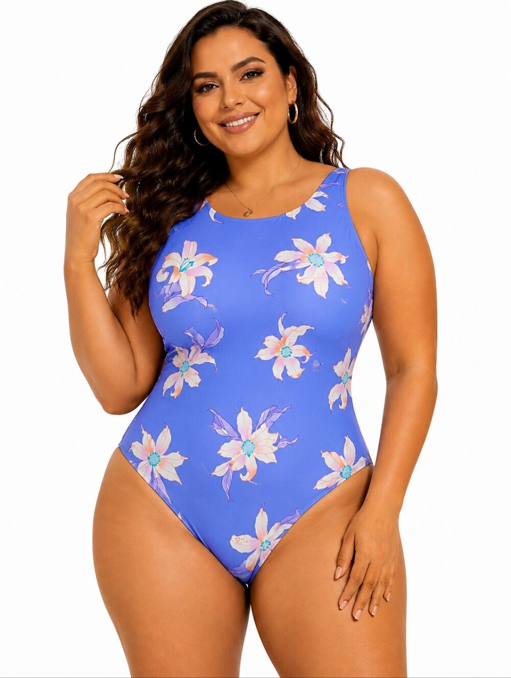 SONSIE BY GRACING LAVENDER FLORAL O'RING HIGH CUT LEGS PLUS SIZE SWIMSUIT 24W
